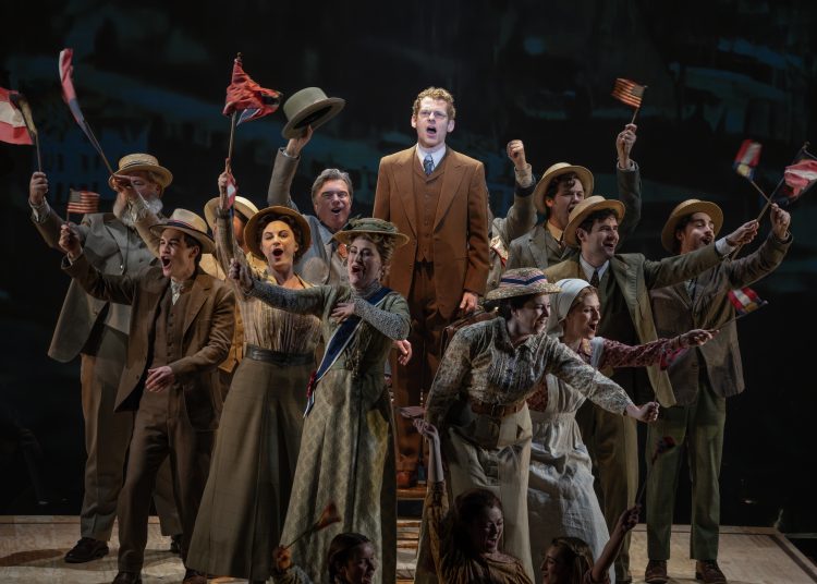 Max Chernin (center) and company in the National Tour of PARADE, photo by Joan Marcus
